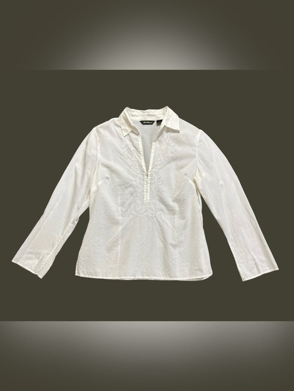Eddie Bauer Semi-Sheer White Cotton Pop-Over Shirt, Size M